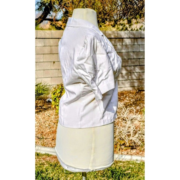 1980s Ivory Linen Polyester/Rayon S/S Womens Petite Small Blazer Button Top EUC - Picture 3 of 5